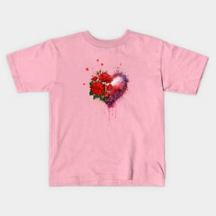 Floral Heart with Red Roses Kids T-Shirt